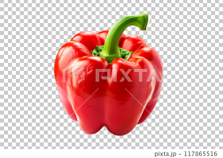 Red bell pepper with green stem isolated on a white transparent background. 117865516