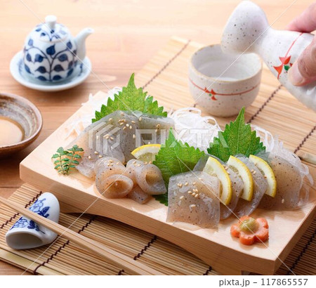 普通のこんにゃくで作った 刺身こんにゃく 普通のこんにゃくで作った 刺身こんにゃく 117865557