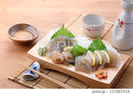 普通のこんにゃくで作った 刺身こんにゃく 117865558