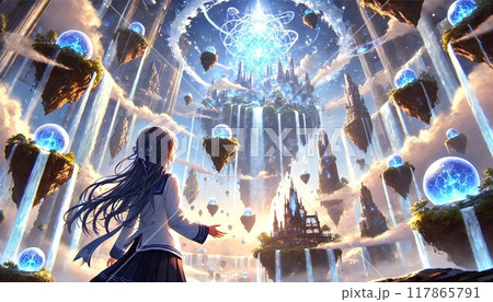 天空に浮かぶ幻想的な都市と少女の冒険 117865791