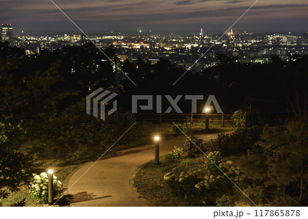 アジサイ咲く卯辰山眺望の丘の夕景 アジサイ咲く卯辰山眺望の丘の夕景 117865878