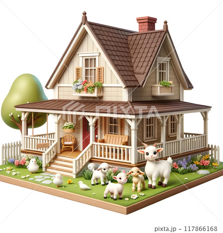 3D farmhouse with goats 117866168