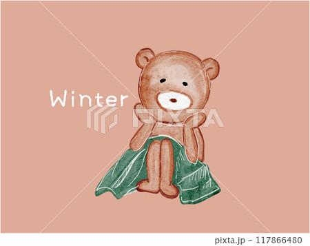 水彩で描いたシンプルでポップなかわいいクマの水彩イラスト素材 117866480