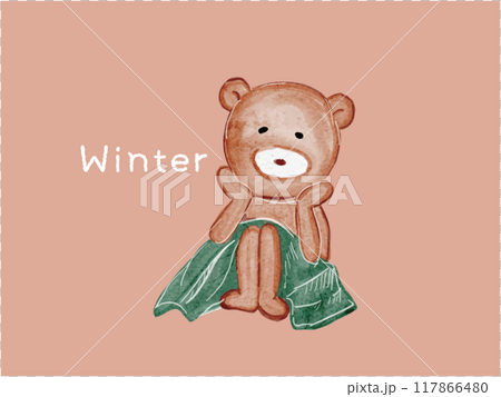 水彩で描いたシンプルでポップなかわいいクマの水彩イラスト素材 117866480