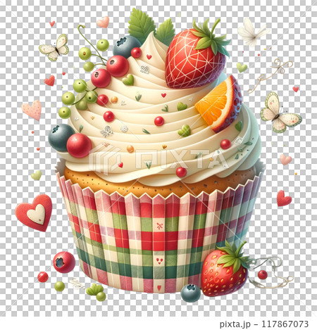 3d cupcake with orange and berries  3d cupcake with orange and berries  117867073