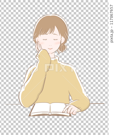 読書 女性 主線茶色 黄色ニット 読書 女性 主線茶色 黄色ニット 117867657