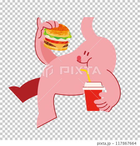 健康的で元気な胃袋 健康な胃 かわいい胃 健康的で元気な胃袋 健康な胃 かわいい胃 117867664