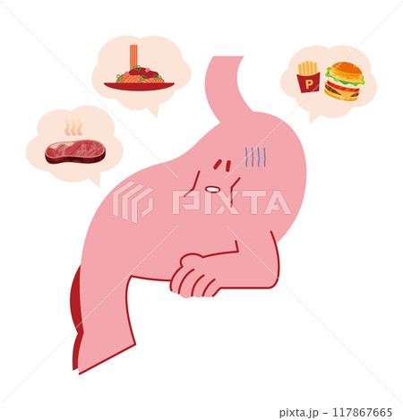 お腹が空いた胃 空腹の胃 胃袋 お腹が空いた胃 空腹の胃 胃袋 117867665