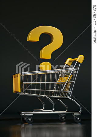 Shopping Cart with Large Yellow Question Mark 117867879