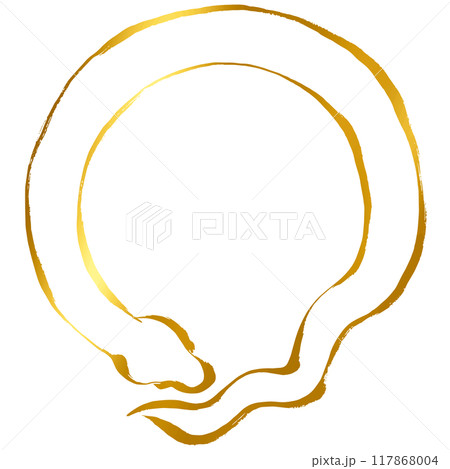 巳年、年賀素材、筆タッチのヘビのイラスト_ゴールド 117868004