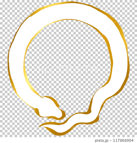 巳年、年賀素材、筆タッチのヘビのイラスト_ゴールド 117868004