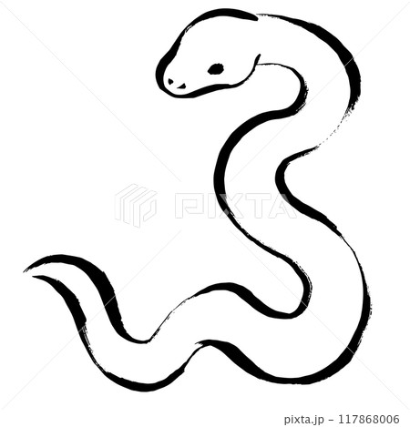 巳年、年賀素材、筆タッチのヘビのイラスト 巳年、年賀素材、筆タッチのヘビのイラスト 117868006