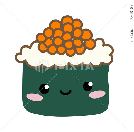 Sushi cute sticker. Kawaii Japanese food. Vector cartoon manga character. Sushi cute sticker. Kawaii Japanese food. Vector cartoon manga character. 117868185