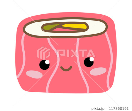 Sushi cute sticker. Kawaii Japanese food. Vector cartoon manga character. Sushi cute sticker. Kawaii Japanese food. Vector cartoon manga character. 117868191