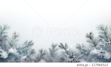 Christmas frame with pine branches with snow. Empty space for text Christmas frame with pine branches with snow. Empty space for text 117868322