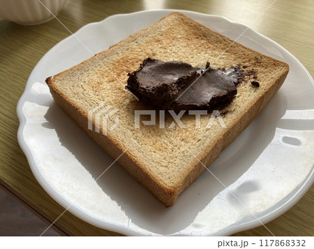 白い皿に乗った全粒粉パンのチョコトースト 117868332