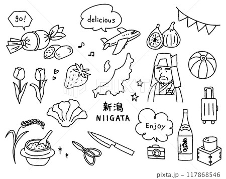 新潟の手描きイラストセット 117868546