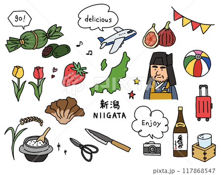 新潟の手描きイラストセット 新潟の手描きイラストセット 117868547
