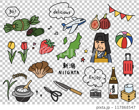 新潟の手描きイラストセット 新潟の手描きイラストセット 117868547