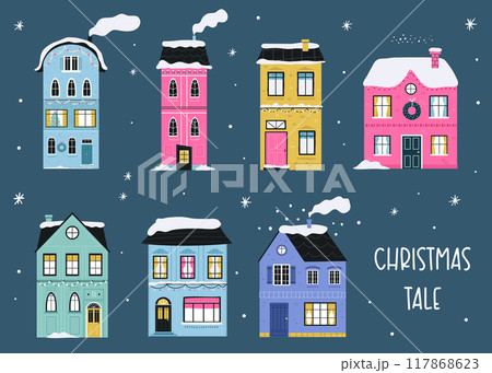 Hand-Drawn Christmas Buildings Set 117868623