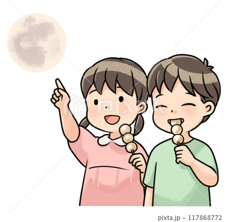 お団子を食べながら月を見上げる子供(月のみ) お団子を食べながら月を見上げる子供(月のみ) 117868772