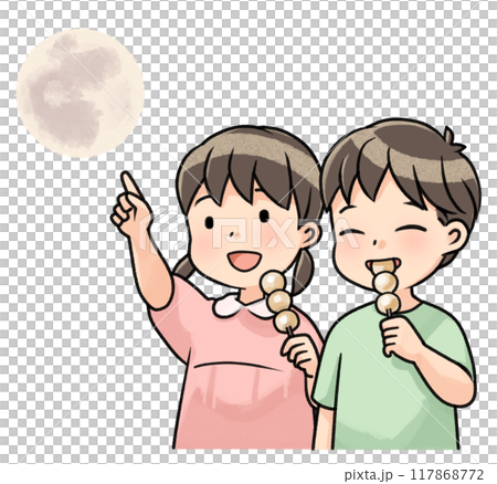 お団子を食べながら月を見上げる子供(月のみ) お団子を食べながら月を見上げる子供(月のみ) 117868772