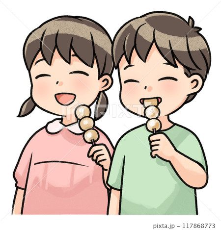 お団子を食べる子供たち 117868773