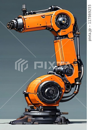 Automation concept smart factory. Robot Arm manipulator at the factory. Automation concept smart factory. Robot Arm manipulator at the factory. 117869255