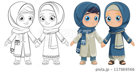 Muslim Children Holding Hands Illustration Muslim Children Holding Hands Illustration 117869566