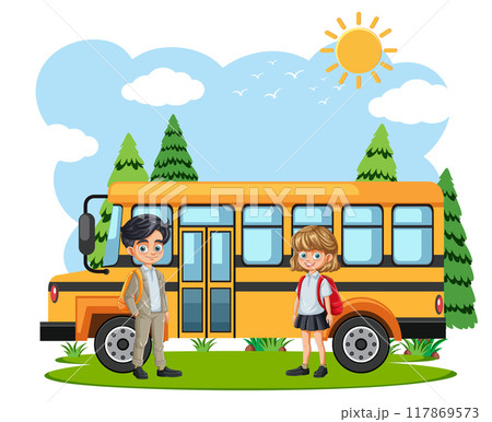 Children Waiting for School Bus 117869573