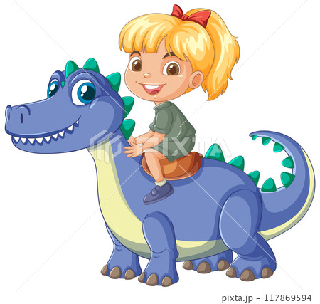 Girl Riding a Friendly Dinosaur Girl Riding a Friendly Dinosaur 117869594