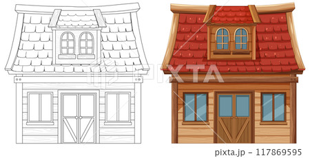 Rustic House Illustration with Red Roof 117869595