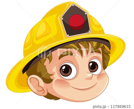 Smiling Boy in Firefighter Helmet 117869615