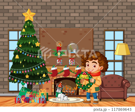 Christmas Celebration in Cozy Living Room Christmas Celebration in Cozy Living Room 117869643