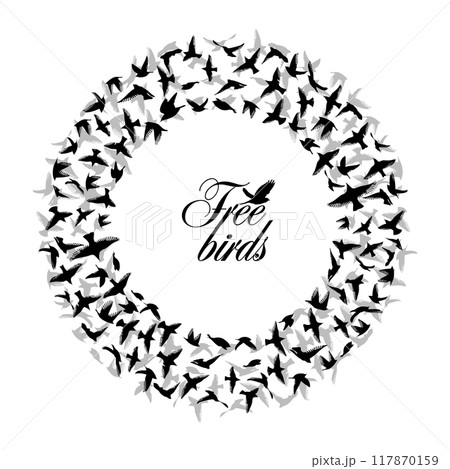 round frame of birds . hand drawing. Not AI. Vector illustration 117870159