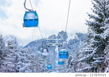 Ski resort Bansko, Bulgaria, cable car gondola 117870325