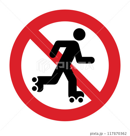 No roller skate sign. No Allowed Skating Sign. Prohibited Roll Zone. Forbidden Roller Skate Pictogram. Ban Rollerskate 117870362