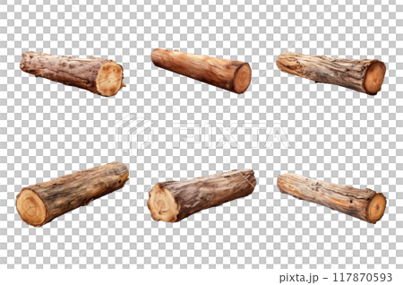 Wooden Log Collection Bundle Set Isolated on a Transparent Background 117870593