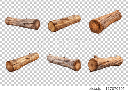 Wooden Log Collection Bundle Set Isolated on a Transparent Background 117870595