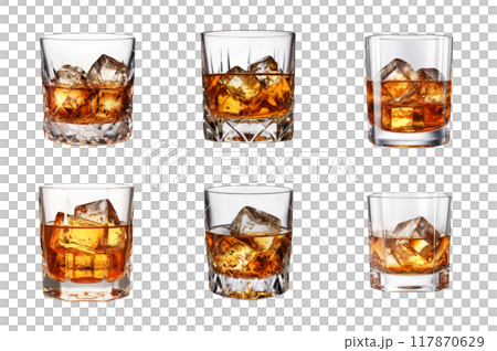 Whiskey in Glass Collection Bundle Set Isolated on a Transparent Background Whiskey in Glass Collection Bundle Set Isolated on a Transparent Background 117870629