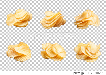 Potato Chips Collection Bundle Set Isolated on a Transparent Background 117870653