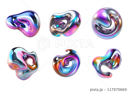 Bubble Chrome Fluid Collection Bundle Set Isolated on a Transparent Background 117870669