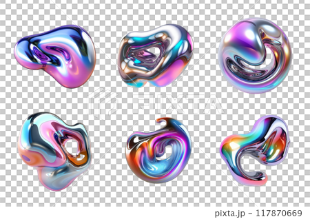 Bubble Chrome Fluid Collection Bundle Set Isolated on a Transparent Background 117870669