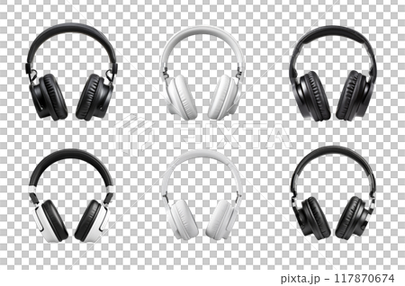 Headphone Collection Bundle Set Isolated on a Transparent Background Headphone Collection Bundle Set Isolated on a Transparent Background 117870674