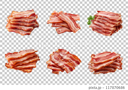 Cooked Bacon Collection Bundle Set Isolated on a Transparent Background 117870686