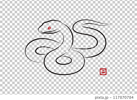 一條吉祥的白蛇盤繞在八字形中的插圖時尚 sumi-e 風格蛇年新年賀卡材料矢量 117870784