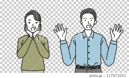 一個驚訝的高級男人和高級女人的插圖 一個驚訝的高級男人和高級女人的插圖 117871032
