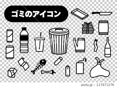 垃圾線繪圖圖示集。易於理解的設計和可愛的觸感。	 117871276