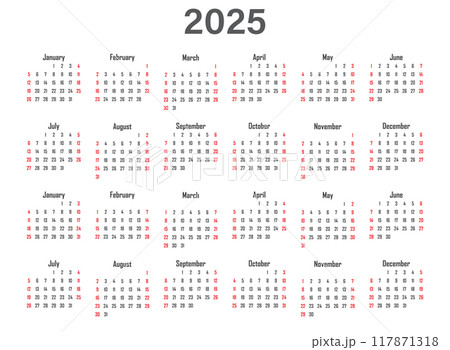 Calendar 2025 year icon in flat style. Planner vector illustration on isolated background. Calender sign business concept. 117871318