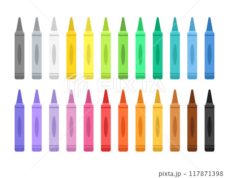 Office stationery crayon icons set in flat style. Pencil vector illustration on isolated background. Felt pen, marker sign business concept. 117871398